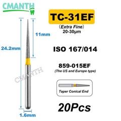 US Fine Dental Burs Diamond Burs High Speed Turbines Drills Tools 1.6mm 20pcs