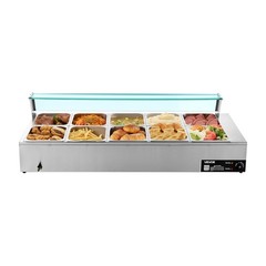 VEVOR Commercial Food Warmer 10-Pan 1700W Buffet Bain Marie with Glass Cover
