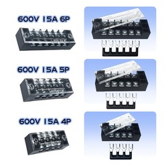15A 4P+5P+6P Terminal Blocks 600V 15A Ground Circuit Dual Row Bus Bar