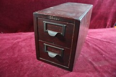 ** ANTIQUE GLOBE WOOD INDEX FILE CABINET TABLETOP RECIPE SCHOOL GENERAL STORE **
