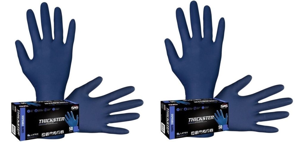SAS Safety 6604 Thickster X-Large Textured Exam Grade Latex Gloves, Blue(2 Pack)