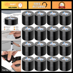 16 Pack Heavy Duty Black Duct Tape, 2″ x 30 Yards, Waterproof, No Residue, Multi