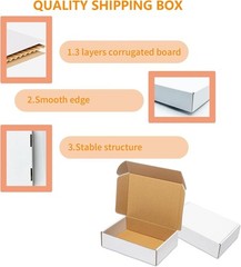 NEW 9X6X2 Shipping Boxes Set of 50, White Small Corrugated Cardboard Box US SHIP