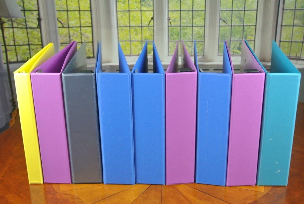 [IN]PLACE 3″ BINDERS Lot of 9 GREEN Purple BLUE Black YELLOW Paper 3 Ring D