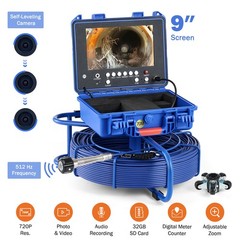 9″ Self-Leveling Sewer Camera w 512Hz 230ft/70m Digital Length Counter 32GB IP68