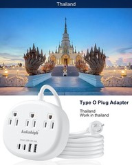 Thailand Power Adapter, Plug Adapter with US to TH White-TH