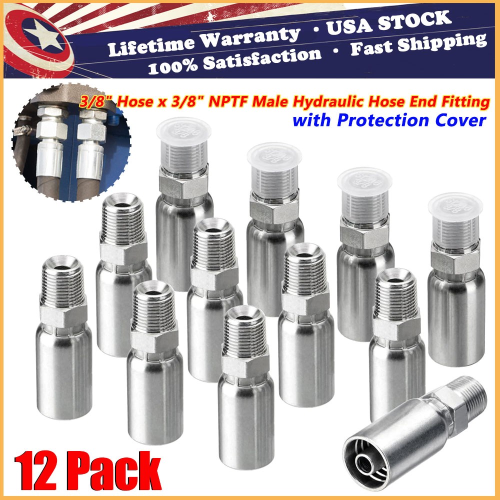 12-Pack 3/8″ Hose x 3/8″ NPTF Male Pipe Thread Hydraulic Hose End Crimp Fitting