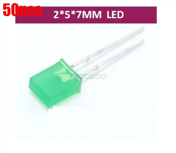50Pcs 2X5X7MM Rectangle Green Green Led Light Emitting Diode kq