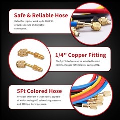 AC Gauges, AC Manifold Gauge Set for R22/R410a/R134a Refrigerant, 4 Way HVAC