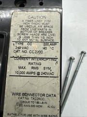 Cutler Hammer CC2200 200 Amp 2 Pole Circuit Breaker CC 240V 200A Lugs & Screws