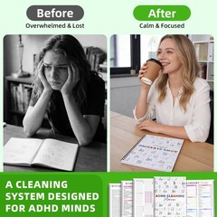ADHD Cleaning Planner for Adults – Undated Daily, Weekly & 1 pack, White