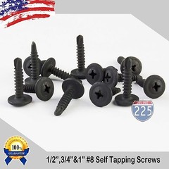 #8 Black Wafer Head Tek Pointed Metal Screws (1/2″ 3/4″ 1″) Phillips Truss Head