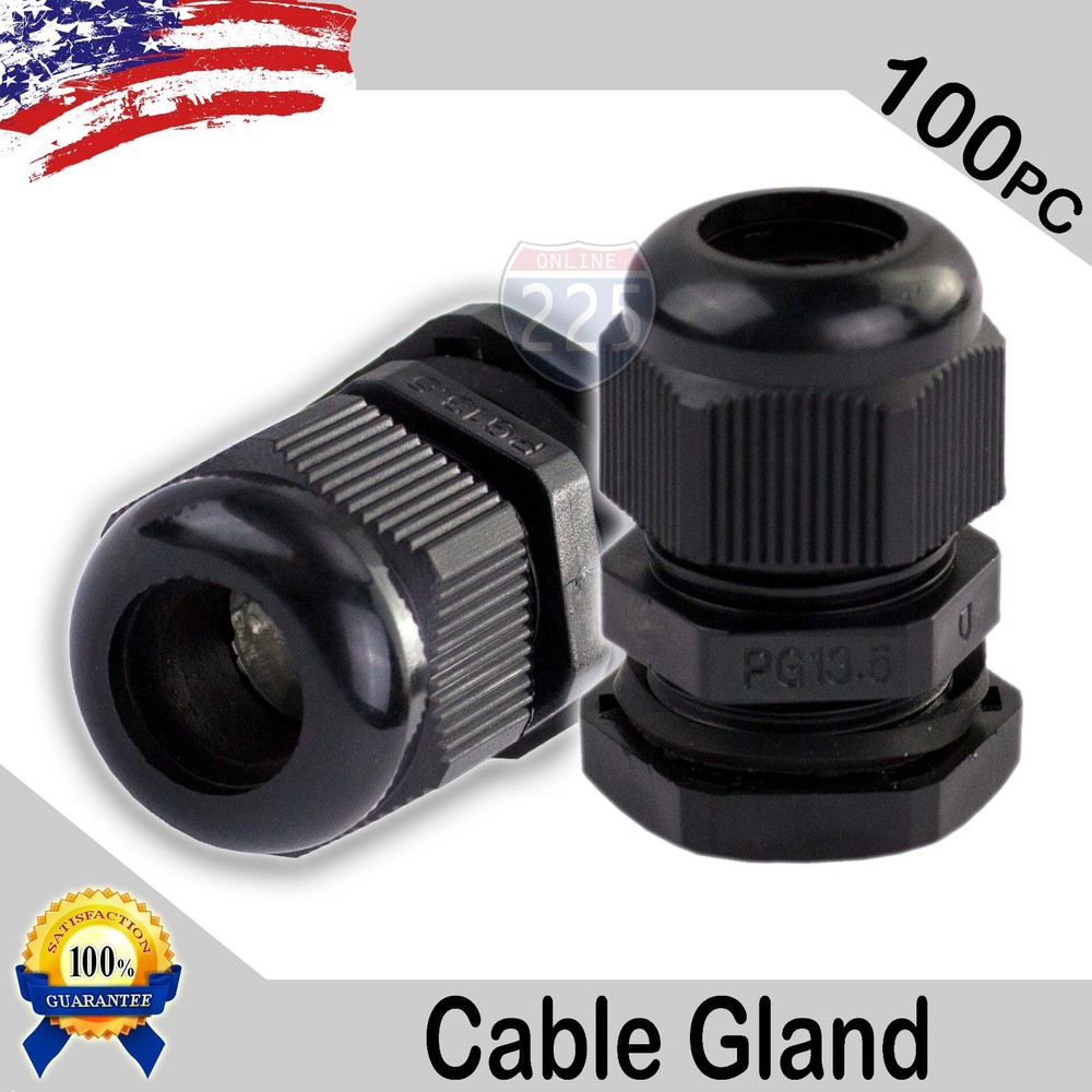 100 Pcs PG13.5 Black Nylon Waterproof Cable Gland 6-12mm Dia w Lock-Nut & Gasket