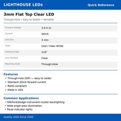 100 x LED 3mm Clear Cool White Ultra Bright Flat Top Wide Angle LEDs Light Car