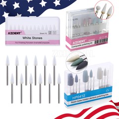 AZDENT Fresas dentales Pulidores Kit de pulido White Stone Flame Aluminio FG/RA