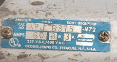 Crouse-Hinds APJ6375 Explosion Proof Male Plug 60A 600V 3W 3P (L-61)