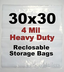 5 EXTRA LARGE Storage Bags 30”x 30” Clear Zip Lock Reclosable HEAVY DUTY 4 MIL
