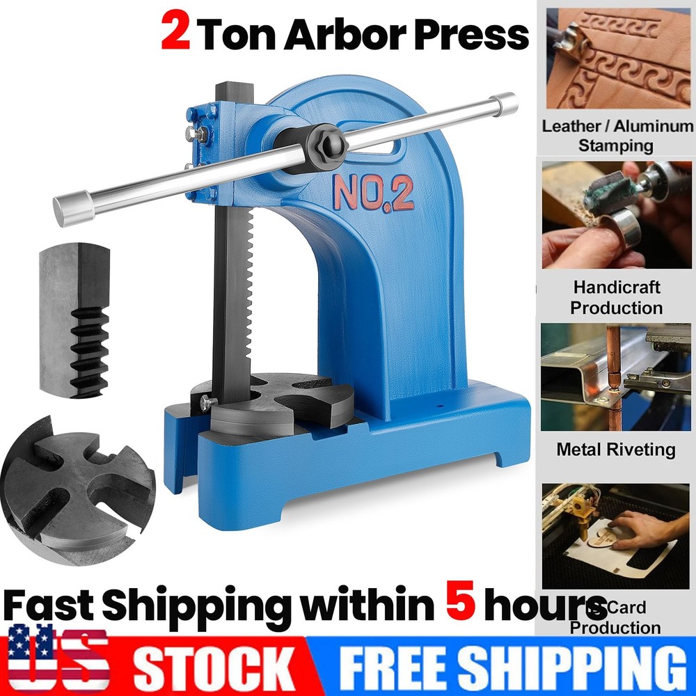 Arbor Press 2 Ton Lever Bench Mountable Bearings Cast Iron Manual Desktop Blue
