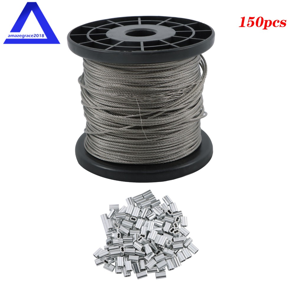 1/16 Wire Rope,304 Stainless Steel,328FT with 150Pcs Crimping Sleeves,7×7 368lbs