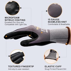 Work Gloves Microfoam Nitrile Coated Men -6 Pairs, Safety Warehouse Gloves Me…