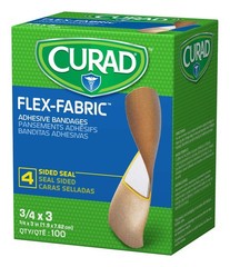 CURAD Flex Fabric Adhesive Bandages, Bandage Size 100 Count (Pack of 1), Tan