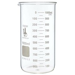 1000ml Beaker, Tall Form, 3.3 Borosilicate Glass, Single Scale (Pack of 3)