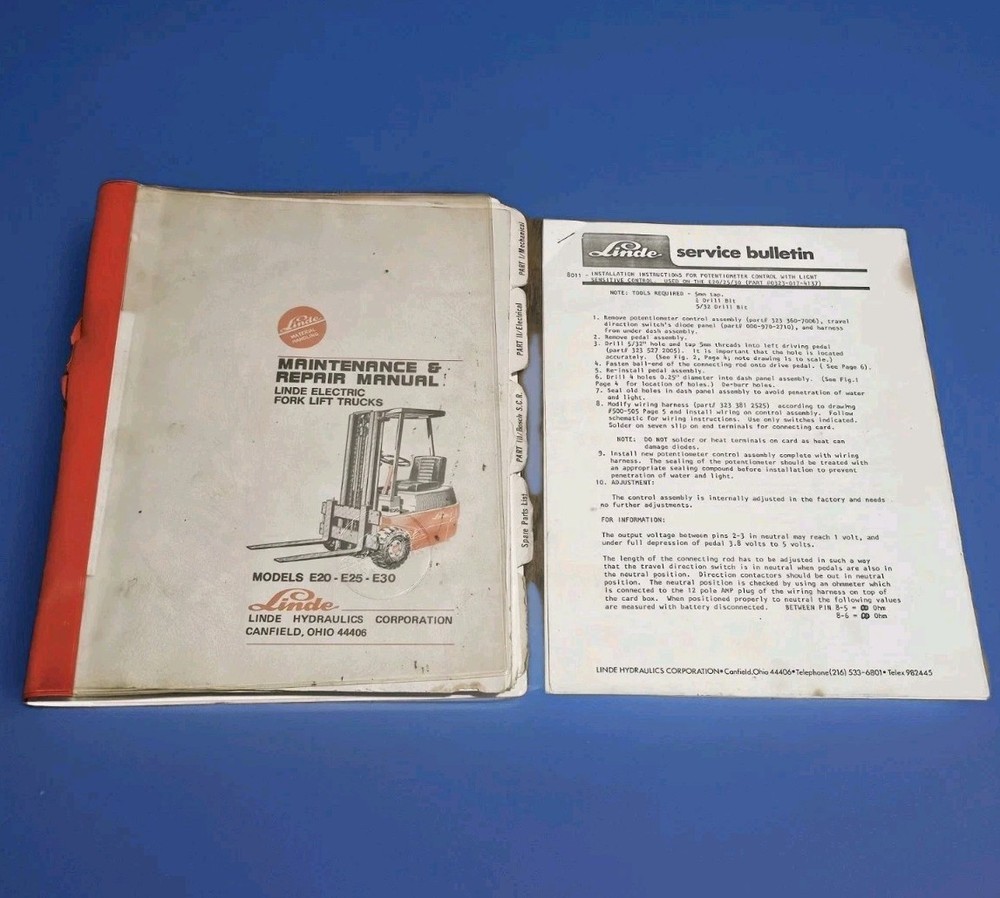 Vintage 1973 Linde E20 E25 E30 Electric Forklift Shop Manual Parts Book