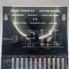 Usines Tornos R10 Speed Threading Chart Plate T347 Moutier Suisse Screw Machine