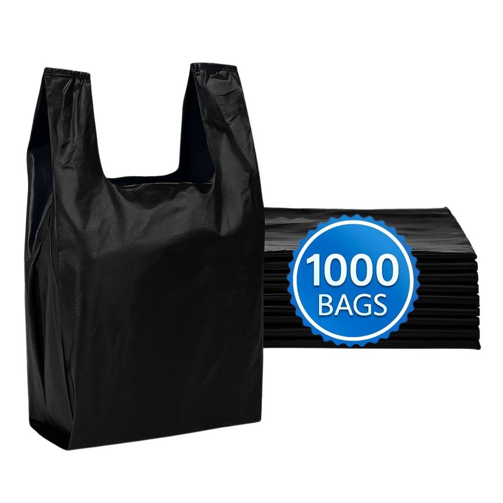 1000 Black T-Shirt Bags 11.5 x 6.5 x 22 Heavy Duty Plastic Grocery Shopping Bags