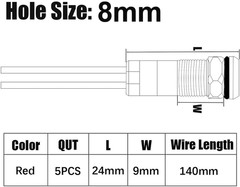 5pcs 8mm LED Metal Indicator Light AC/DC 12-24V Waterproof Signal Lamp Pilot Das