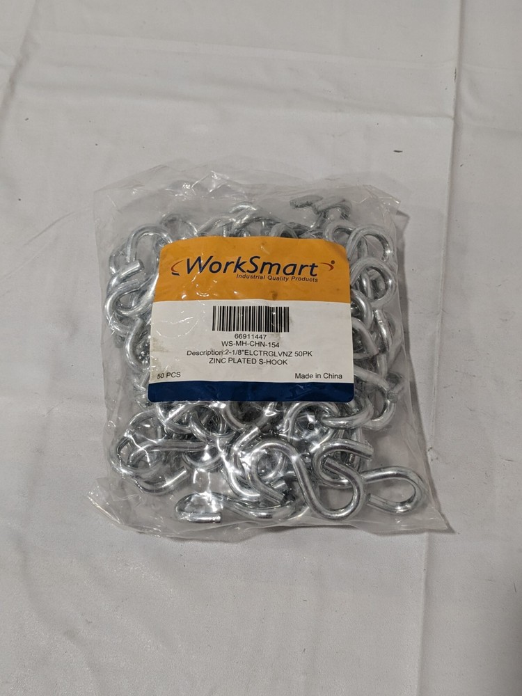 WorkSmart Zinc Plated S-Hook 2-1/8″ Electrglvnz Qty 50 WS-MH-CHN-154