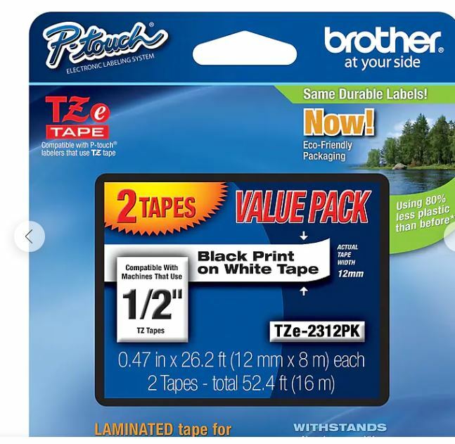 Brother Genuine P-touch TZe-231 2PK Laminated Label Maker Tape, Under 1/2″W