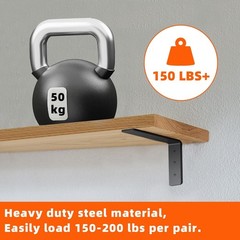 4 Pack Heavy Duty Floating Shelf Brackets, Black Metal L Wall Brackets, DIY I…