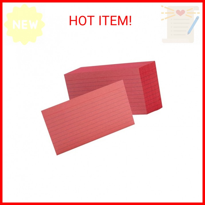 Oxford Ruled Color Index Cards, 3″ x 5″, Cherry, 100 Per Pack (7321 CHE)