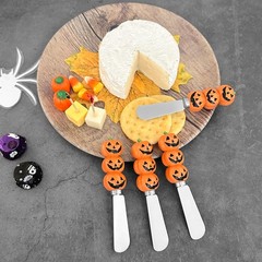 UP UPware Jack-o’-lantern Cheese Spreaders, Hand-Painted Halloween Pumpkin