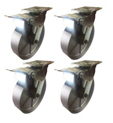 4 Heavy Duty Caster Set 4″ 5″ 6″ 8″ All Steel Wheels Rigid & Total Lock Brake