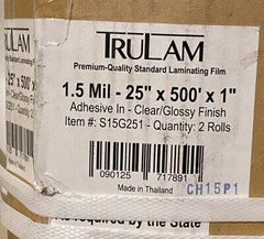 TruLam 2 Rolls Clear/Glossy Laminating Film 1.5 mil 25 in x 500 ft x 1 in Core