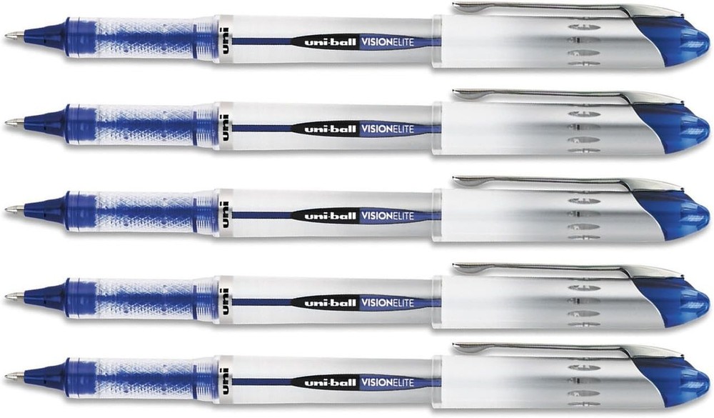 Uniball Vision Elite Roller Ball Pen, Blue Ink, Bold 5 Pens per Order
