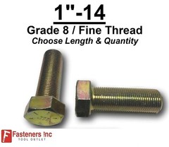 1″-14 Hex Bolt Yellow Zinc Grade 8 Cap Screw Fine Thread (Choose Length & Qty)