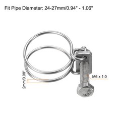 10Pcs Double Wire Hose Clamp 24-27mm Adjustable Hose Clip with M6 Bolt