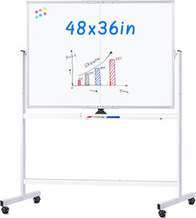 Rolling Whiteboard Magnetic Double Sided Dry Erase Board Stand & Wheels 48 X 36″