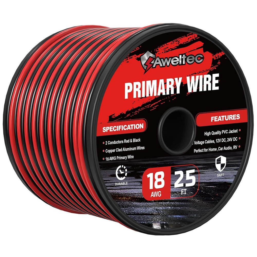 18AWG 2 Conductor Red Black Automotive Electrical Wire 25FT 18 Gauge Wire