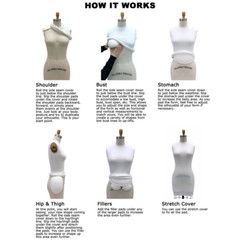 Size 10 Linen Half Body Pro Female Dress Form Mannequin with Arm & Padding Kit