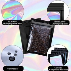 400 pcs Holographic Mylar Foil Bags Smell Proof Resealable Zip Lock Pouch Black