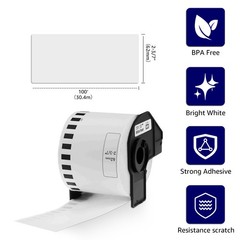 1 Roll 62mm x 30.48m Continuous Length Label DK-2205 Fit for Brother QL-1050