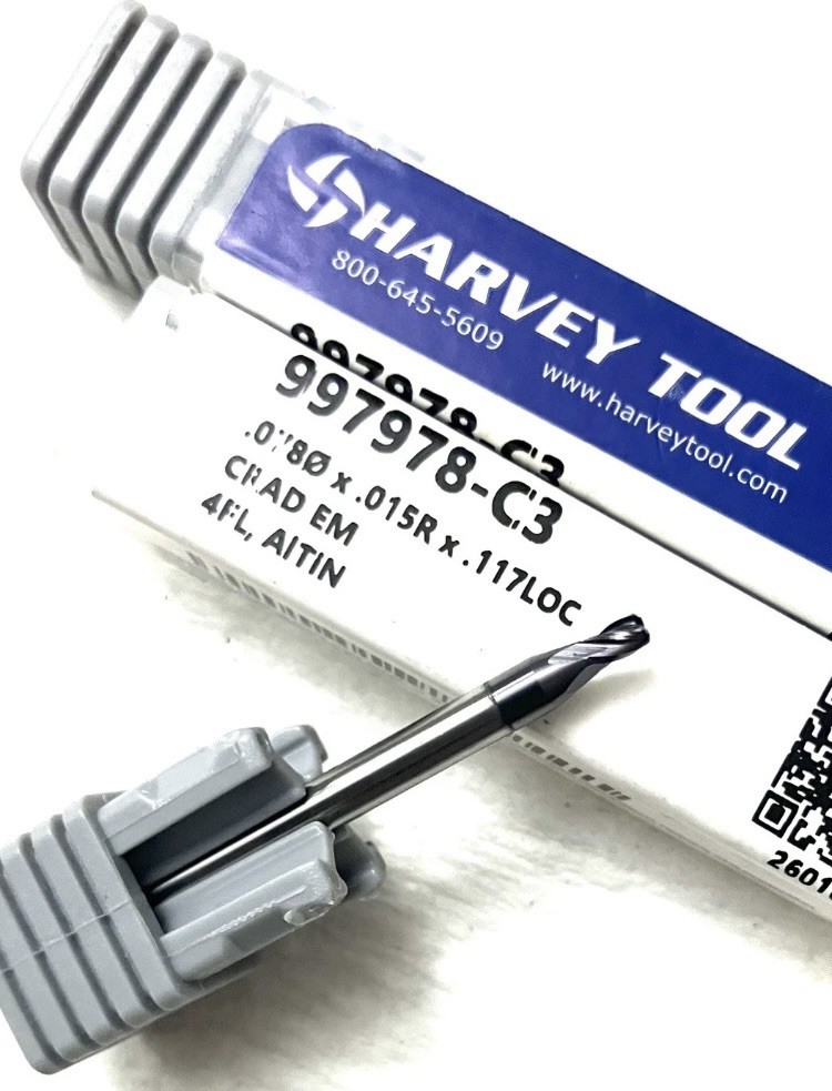 Harvey Tool 997978-C3 5/64″ 4FL Corner Radius End Mill .015R Solid Carbide AlTiN