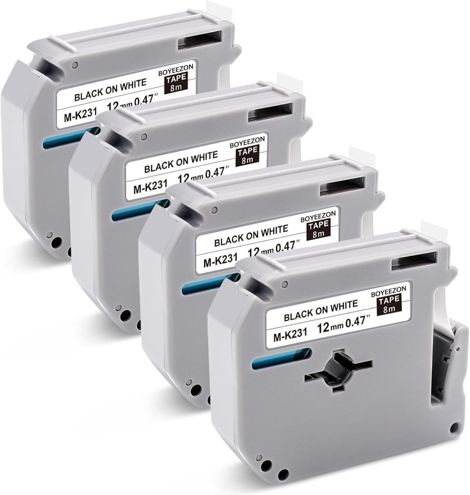 Label Maker Tape 12mm 0.47 – fits Brother M-K231s P-Touch BLACK on WHITE/CLEAR