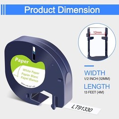 10PK Dymo LetraTag Refill 91330 Paper White Label Tape 12mm 1/2” LT-100H XR XM