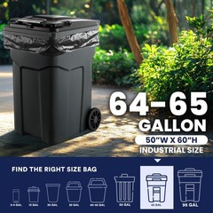 Plasticplace 64-65 Gallon Trash Can Liners for 50 Count (Pack of 1), Black