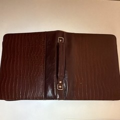 Vintage Brown Leather Croc Embossed Zipper 3-Ring Binder 1in Dual Power